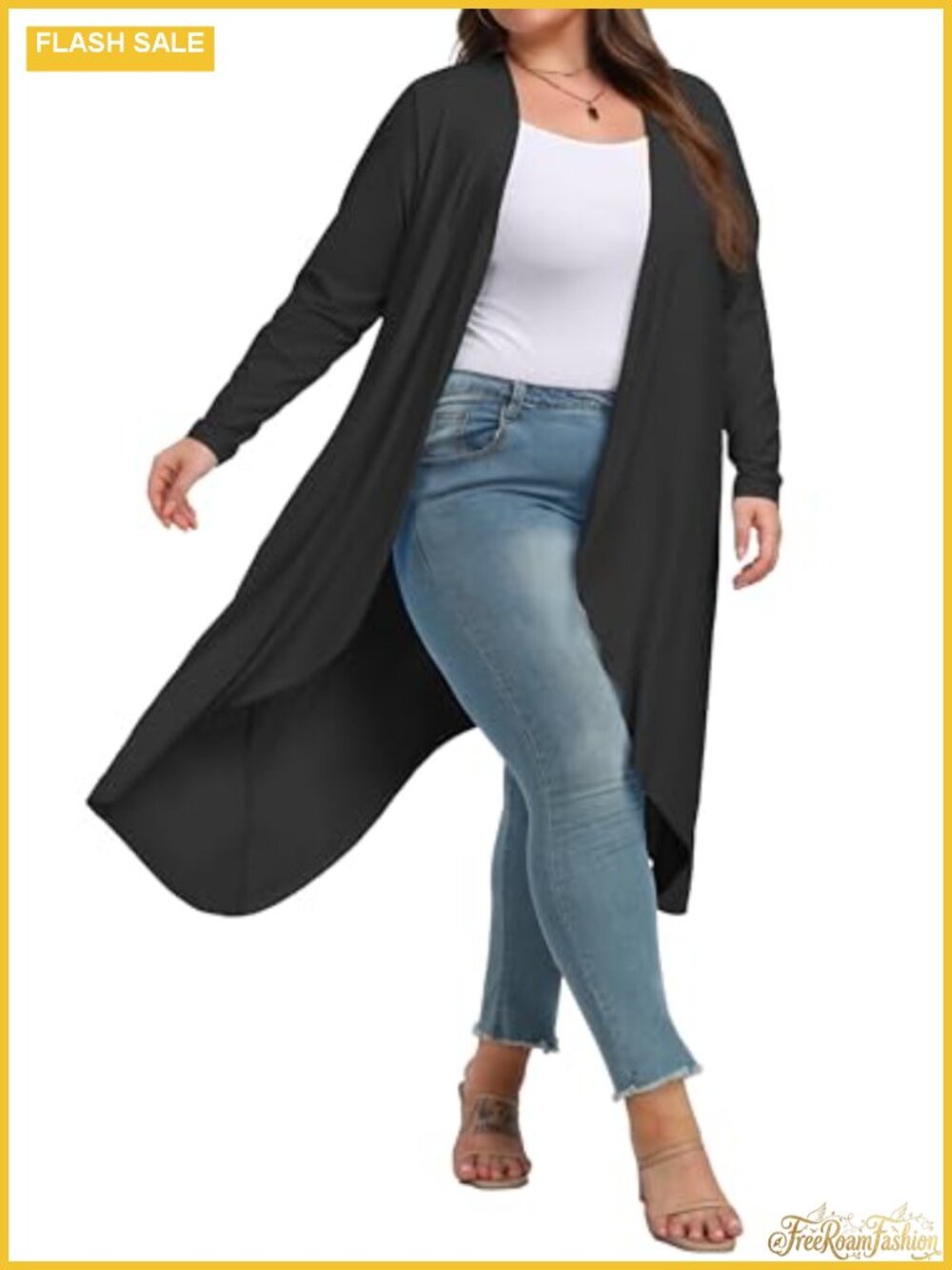 Plus Size Long Duster Cardigan Lightweight Open Front High Low Hem Rayon Spandex